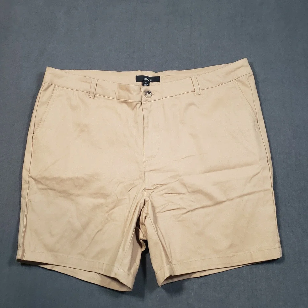 Ellos Chino Shorts‎ Womens 16 Tan Cotton Blend Stretch Flat Front Casual Classic
